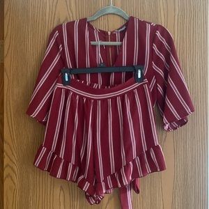 Charlotte Russe Maroon & White Striped Matching Set